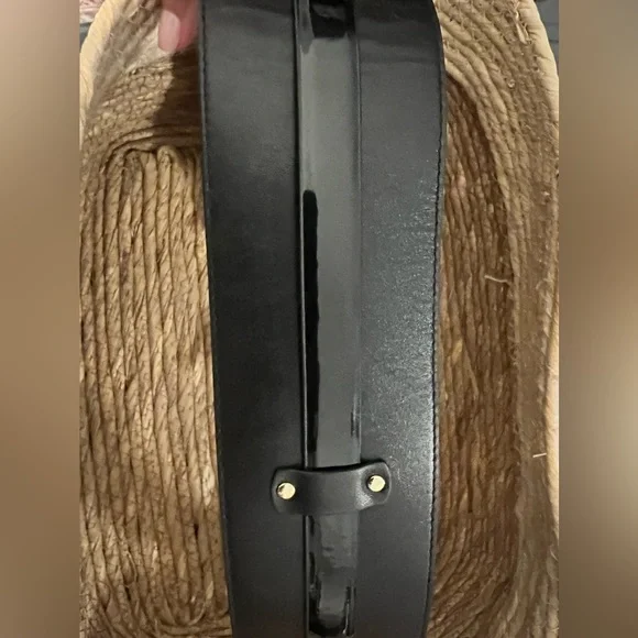 Stylish etcetera Black Leather Belt with Gold Buckle